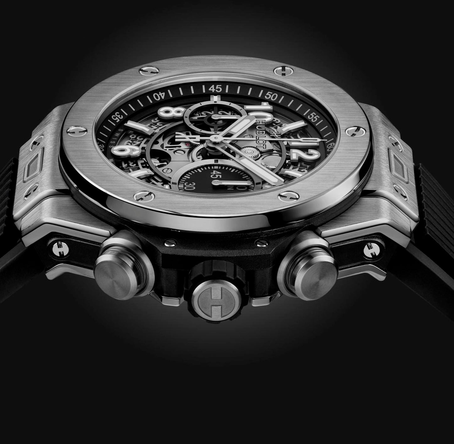 HUBLOT Wristwatch, Big Bang 44 mm, Titanium, Rubber Strap, with Folding Clasp, Skeleton Dial
