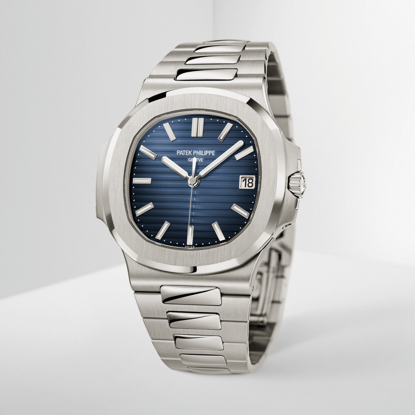 Patek Philippe Nautilus Blue Dial Silver Stainless Steel Chain