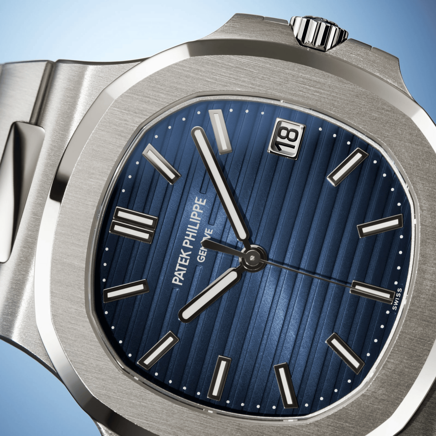 Patek Philippe Nautilus Blue Dial Silver Stainless Steel Chain