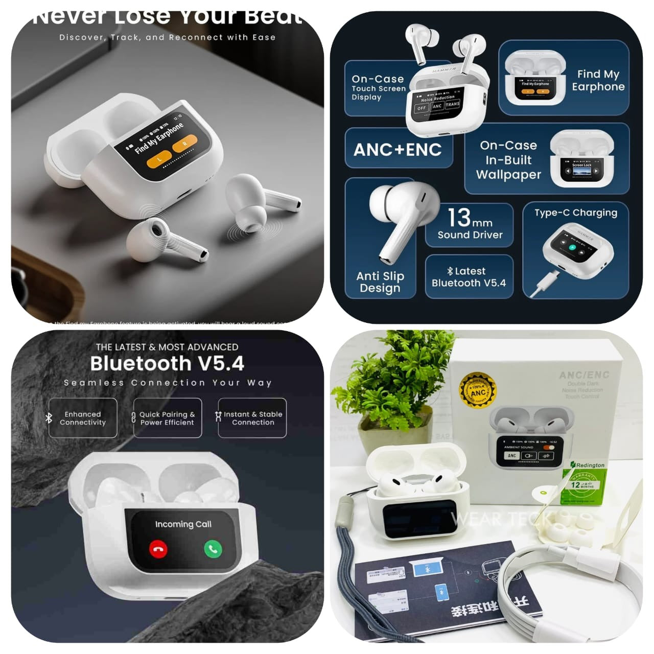A10 Pro ANC Wireless Bluetooth 5.3 Earbuds App Noise-canceling Call Headphones Gaming Touch Screen