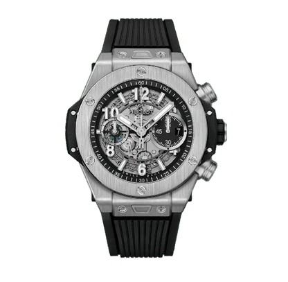 HUBLOT Wristwatch, Big Bang 44 mm, Titanium, Rubber Strap, with Folding Clasp, Skeleton Dial