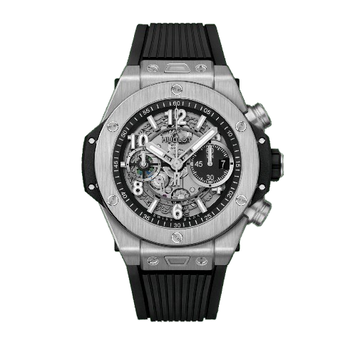 HUBLOT Wristwatch, Big Bang 44 mm, Titanium, Rubber Strap, with Folding Clasp, Skeleton Dial