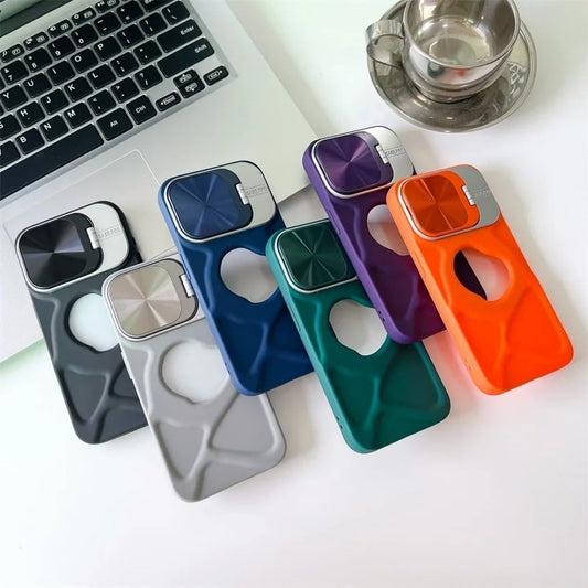 Fashion Logo Hole Magnetic wireless charge Case for iPhone Lens Protection Flip Bracket Magsafe Silicone Soft Cover