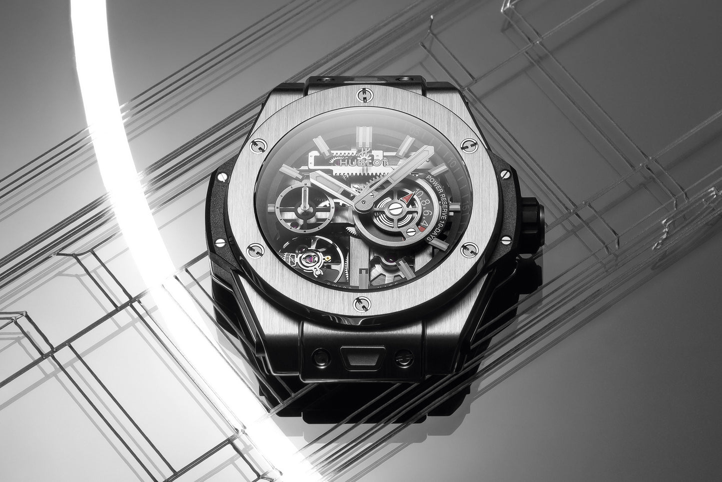 HUBLOT Wristwatch, Big Bang 44 mm, Titanium, Rubber Strap, with Folding Clasp, Skeleton Dial