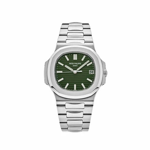 Patek Philippe Nautilus Green Dial Date Display Silver Stainless Steel Chain